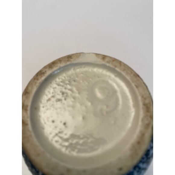 MCM Vintage Lava Speckled Glaze Textured Vase Pineapples Ceramic Blue White 7" - Picture 3 of 10